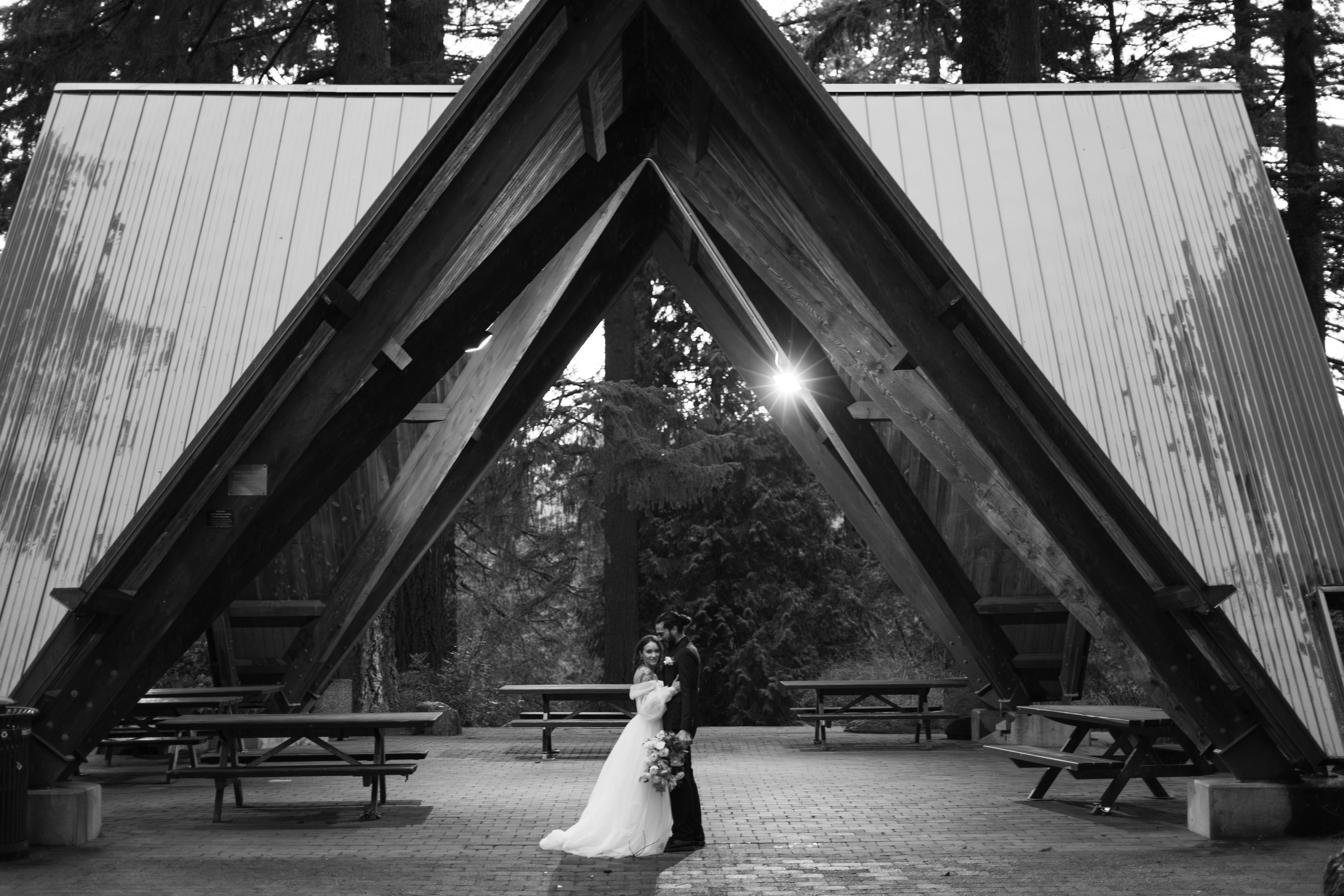 Couple during their elopement at Hoyt Arboretum in Portland, Oregon.