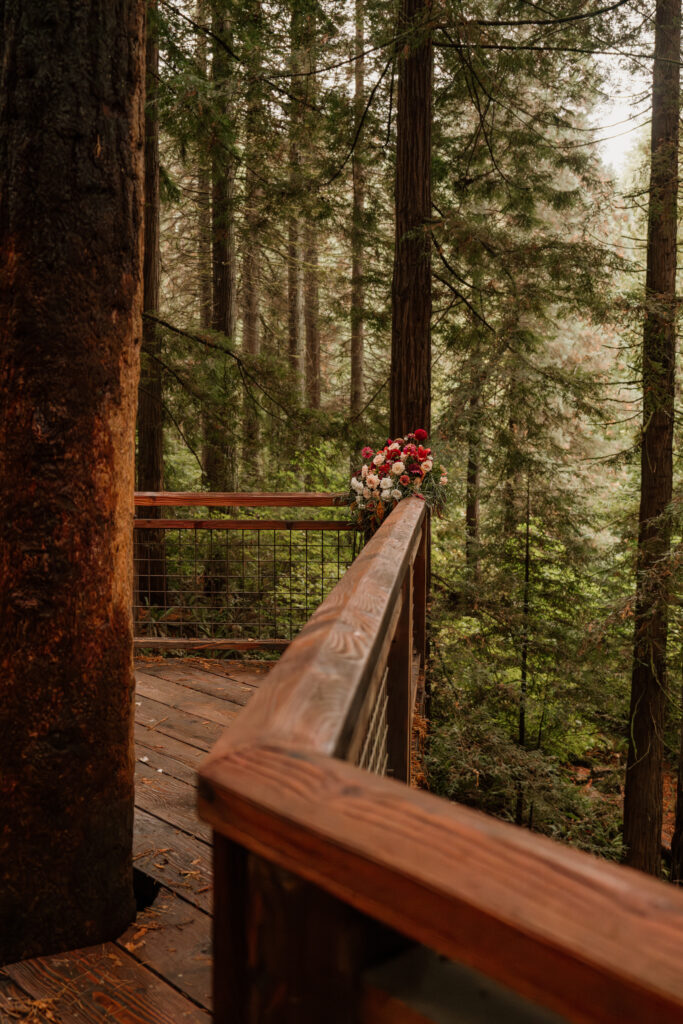 Floral install on the redwood deck.