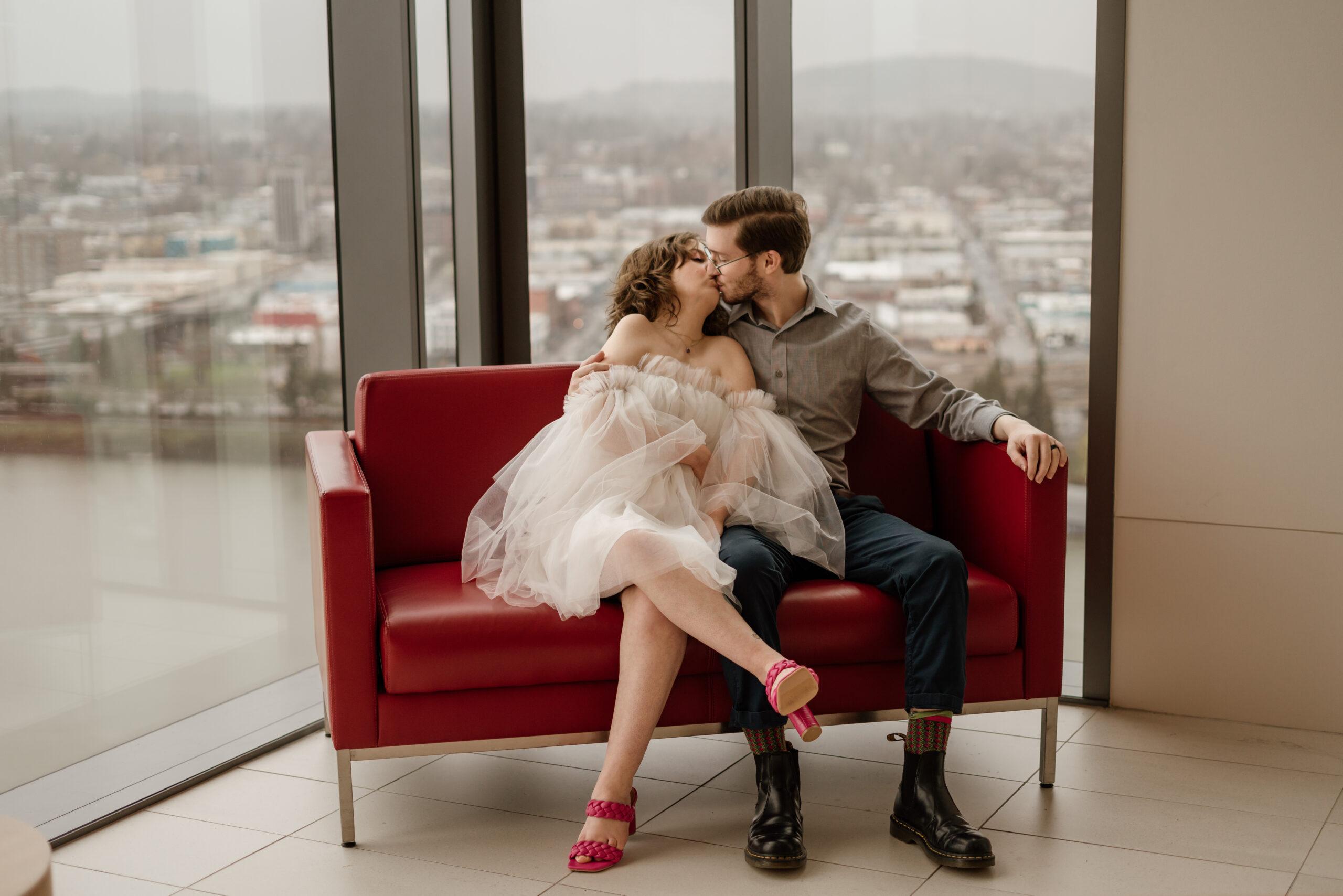 Couple kissing during their elopement in Portland, Oregon.