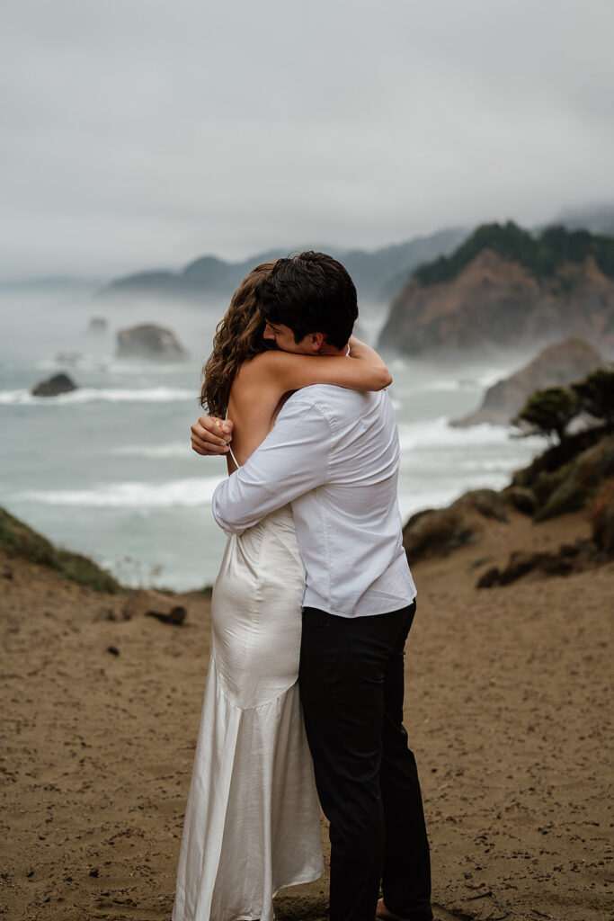 Couple hugs after their elopement ceremony