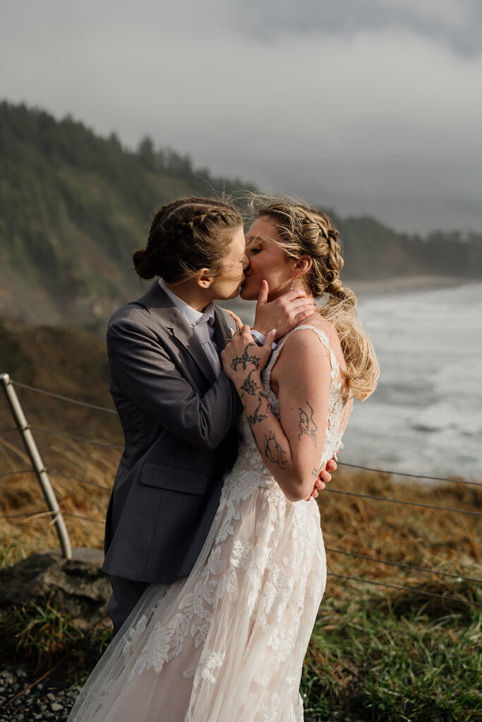 Bride and bride photos near Ecola State Park