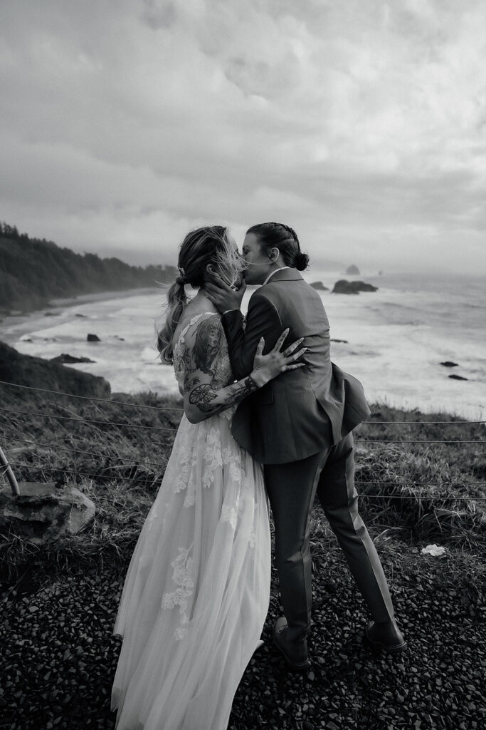 Bride and bride photos near Ecola State Park