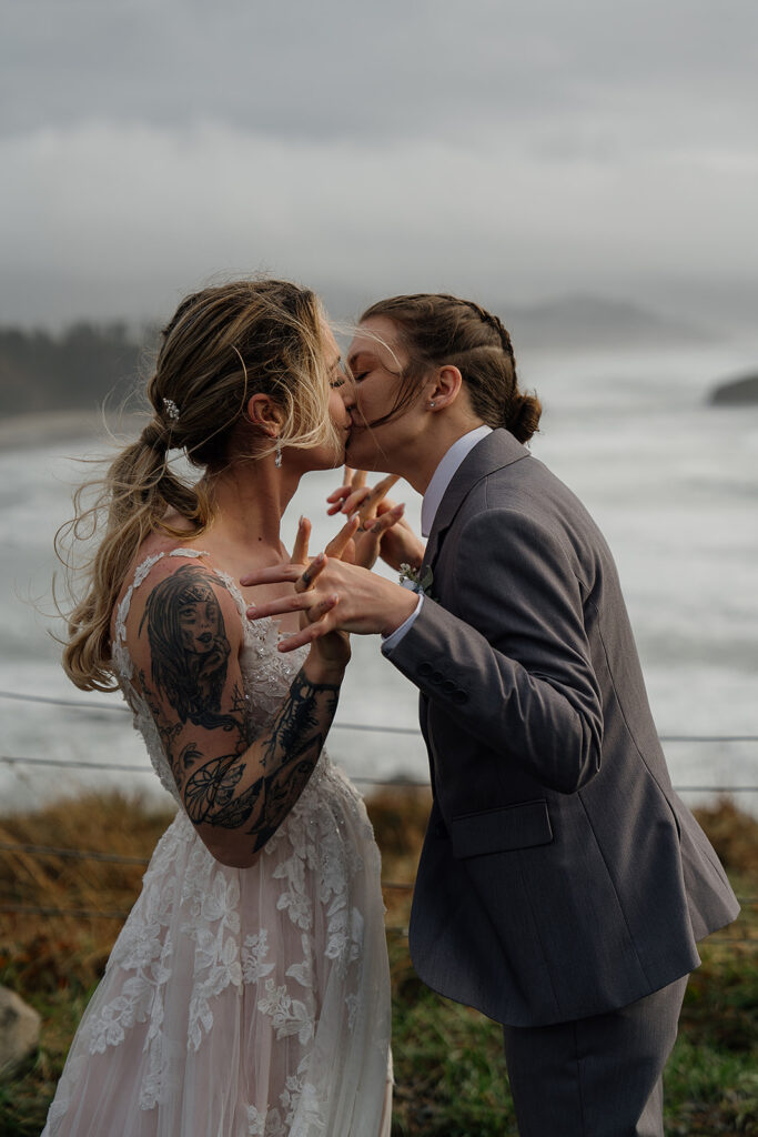 Bride and bride photos near Ecola State Park