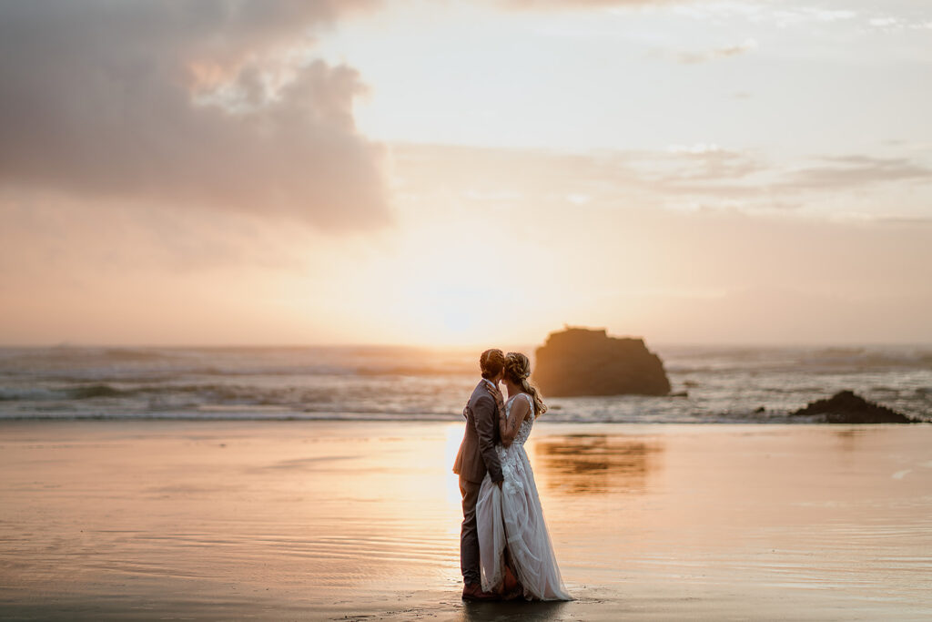 Oregon beach elopement couple portraits at Blue Hour