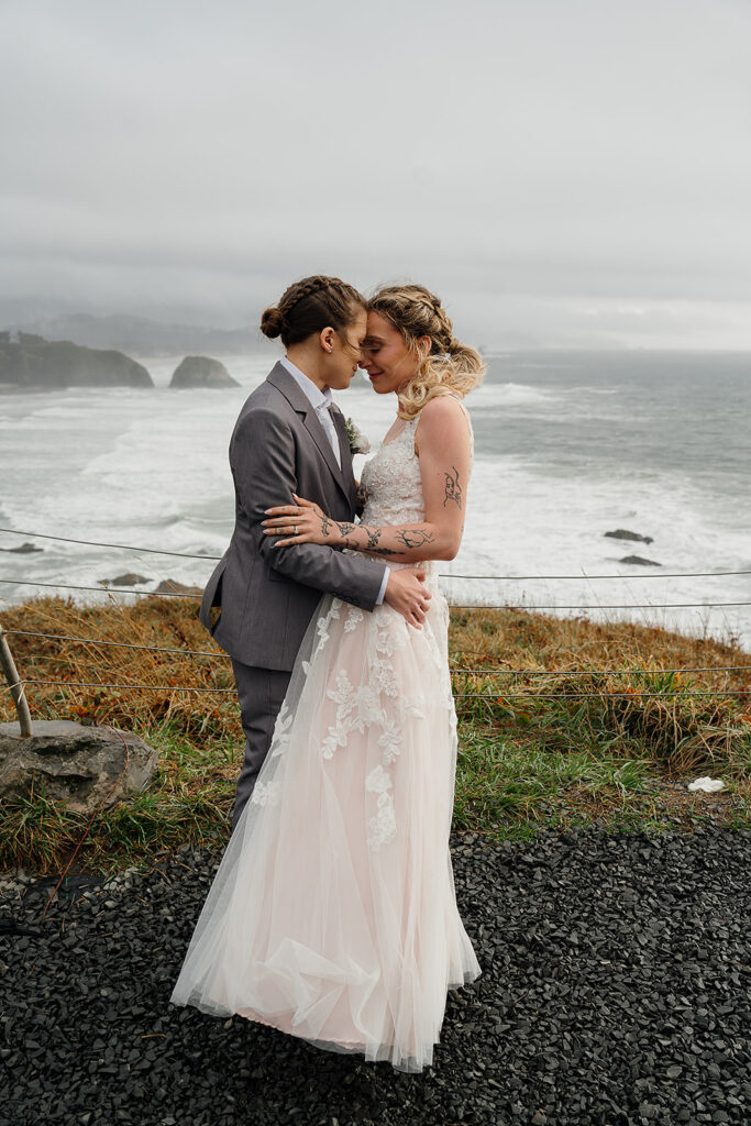 Cliffside shots of the brides overlooking the ocean