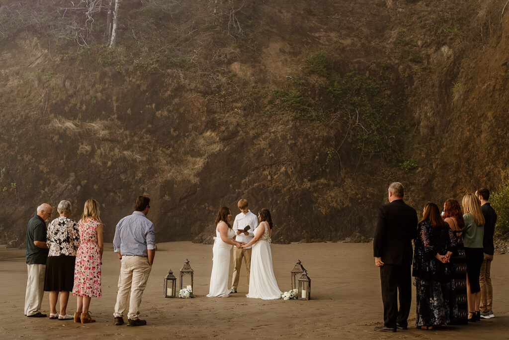 A beach micro wedding ceremony on the Oregon Coast