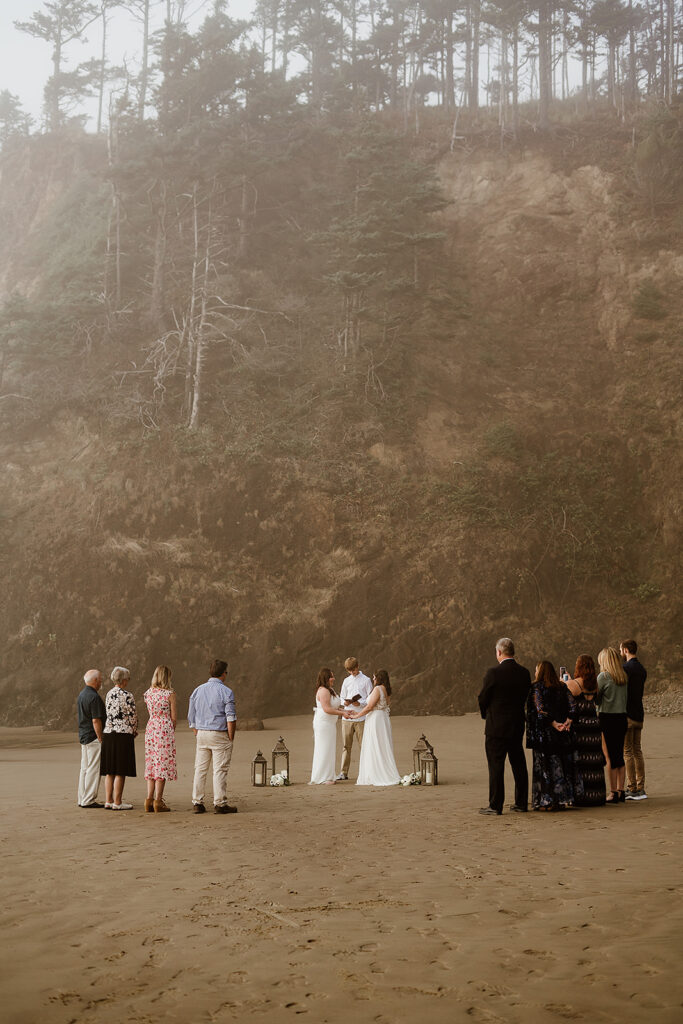 A beach micro wedding ceremony on the Oregon Coast