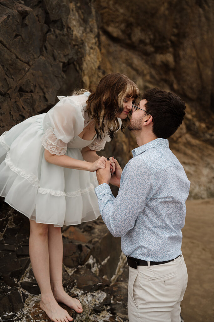 Hug Point engagement session on the Oregon Coast