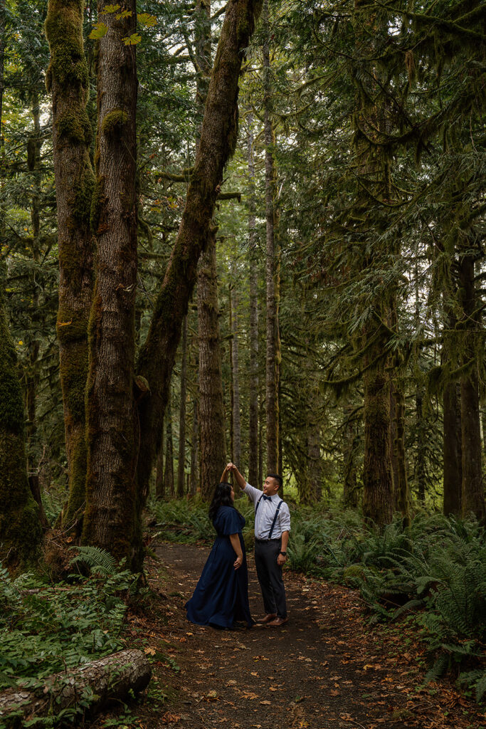 Playful couple's outdoor photoshoot in Mount Hood National Forest