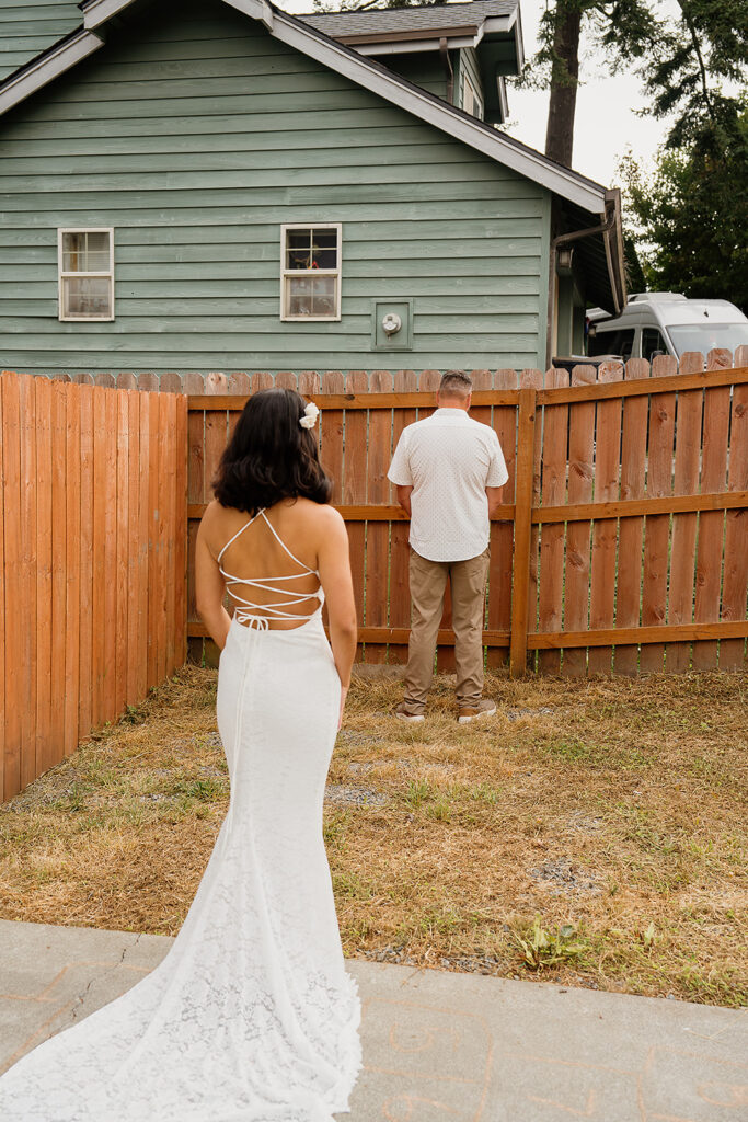 Bride has a first look moment with her father