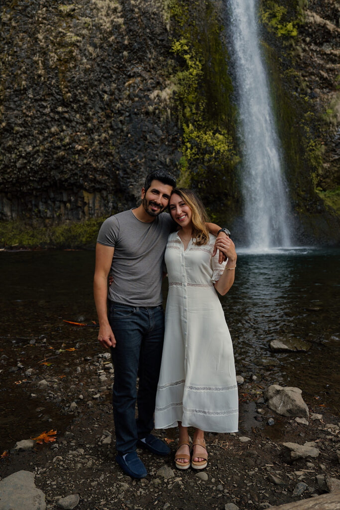 Waterfall couples photos in Oregon at Government Cove