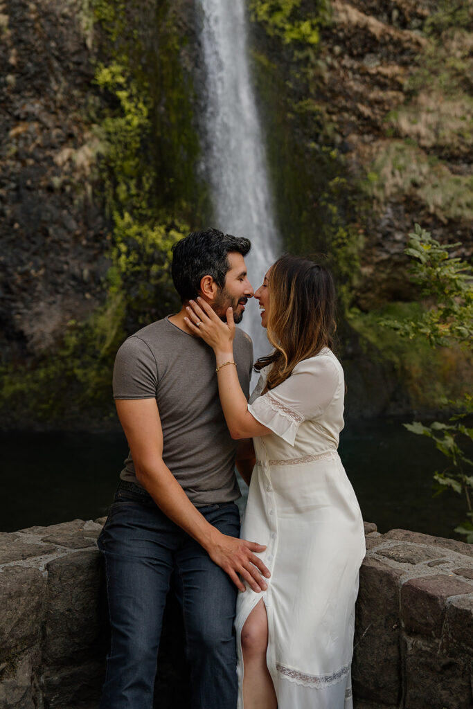 Waterfall couples photo session in Oregon at Government Cove