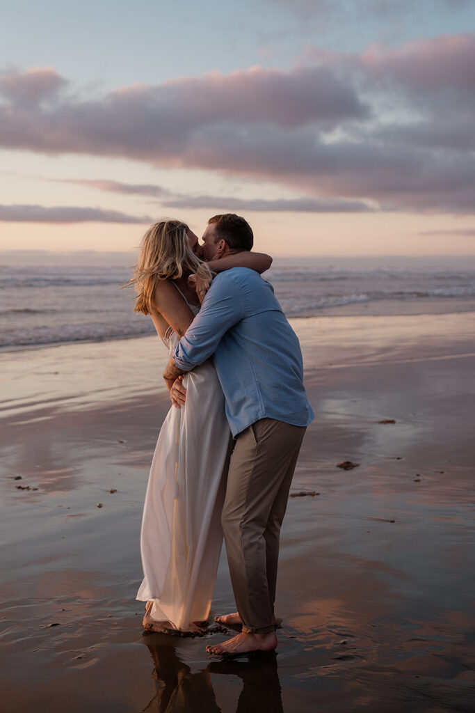 Sunset beach engagement photos on the Oregon Coast