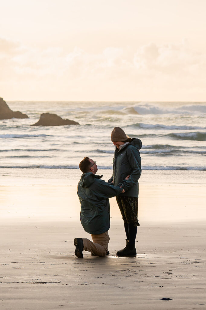 A Cannon Beach proposal at sunset