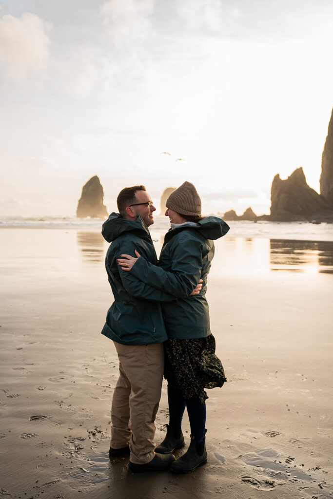 Oregon Coast engagement photos after a Cannon Beach proposal