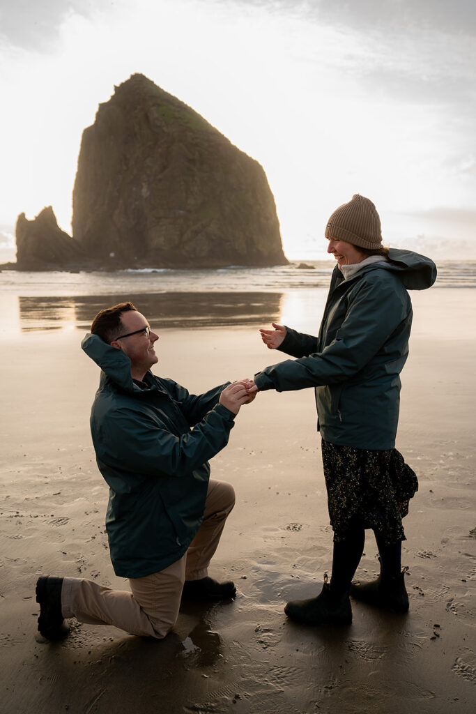 A Cannon Beach proposal at sunset