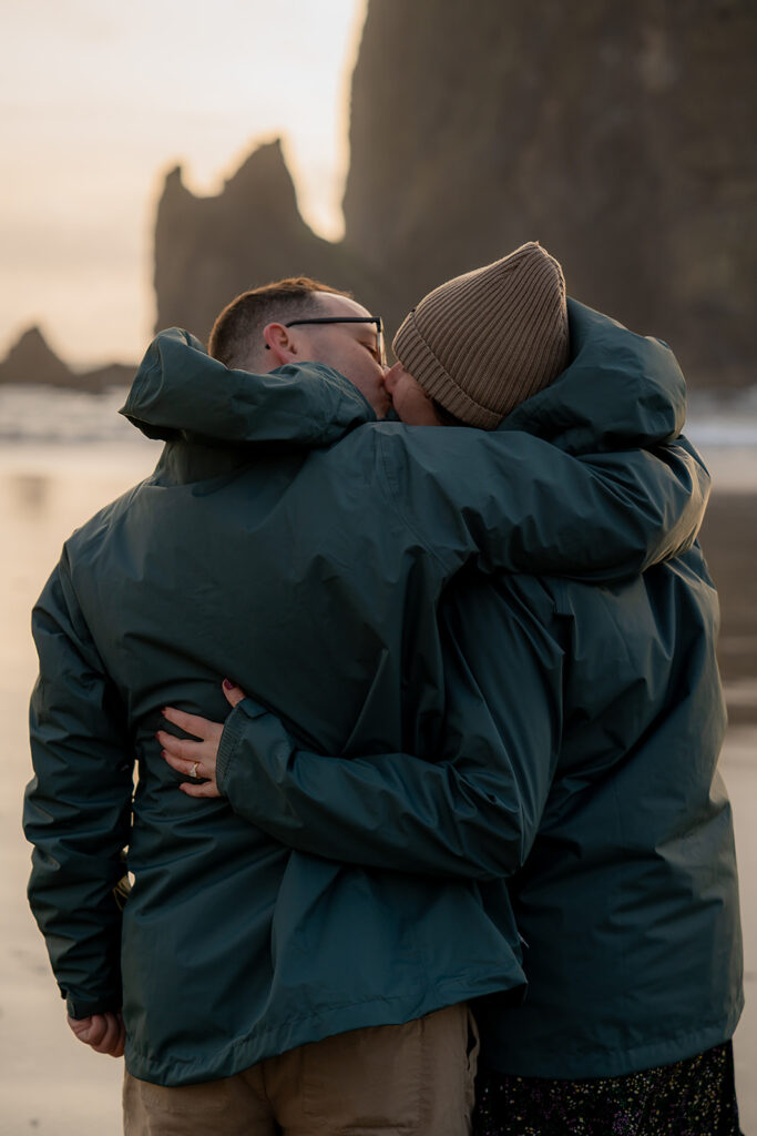 Oregon Coast engagement photos after a Cannon Beach proposal