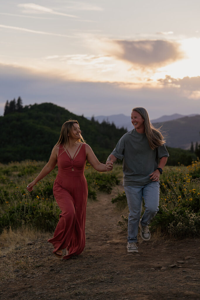 Playful couple pictures in the Columbia River Gorge at sunset