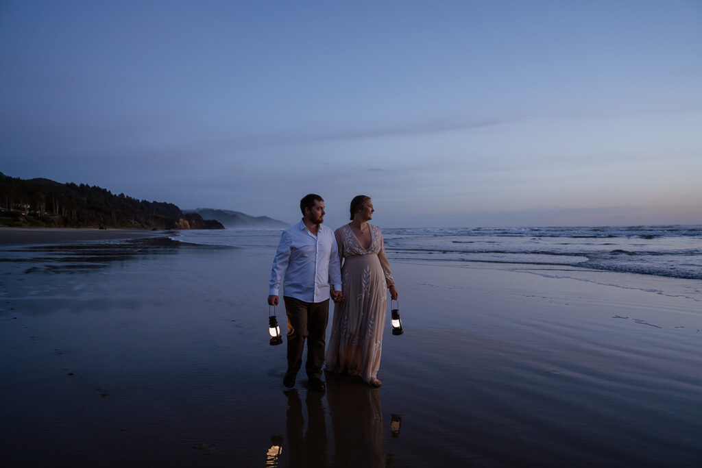 Cannon Beach elopement portraits with lanterns