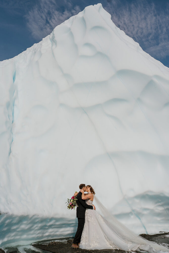 Alaska glacier elopement portraits in the ice walls