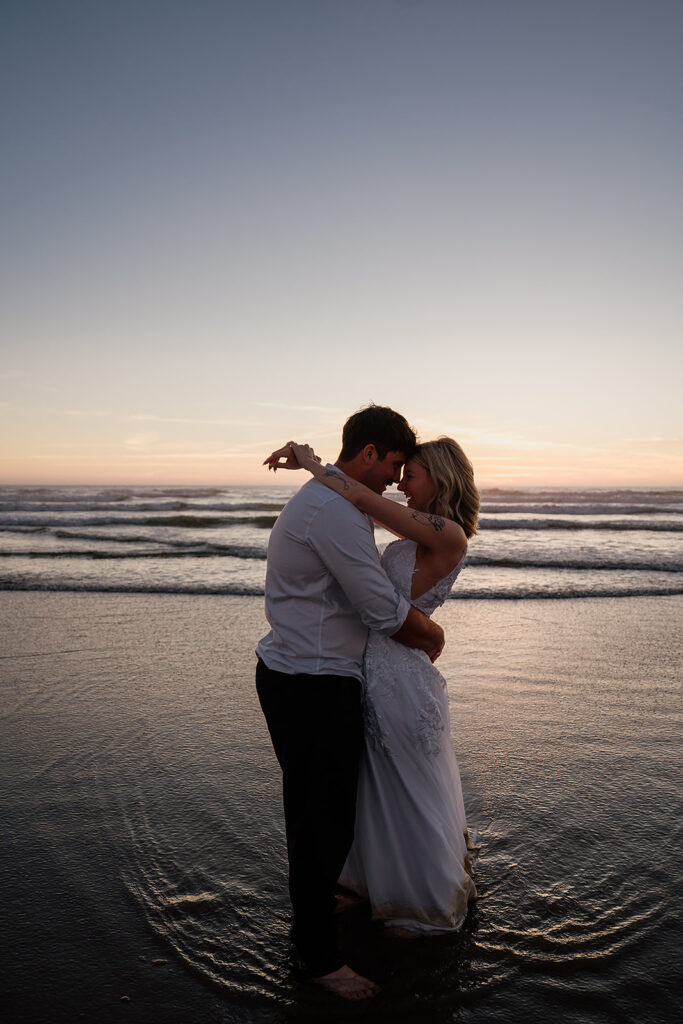Sunset beach wedding photos on the Oregon Coast