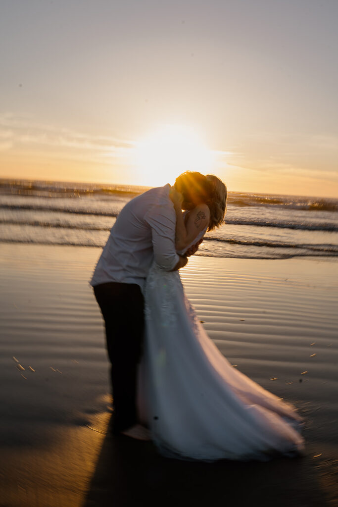Sunset beach wedding photos on the Oregon Coast