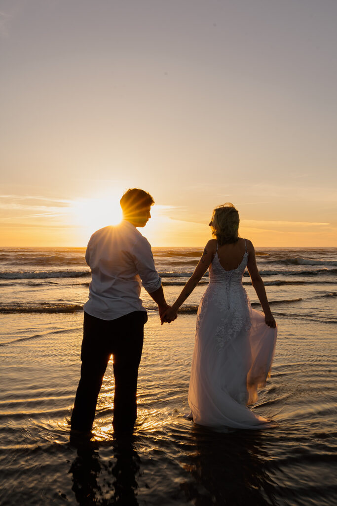 Sunset beach wedding photos on the Oregon Coast