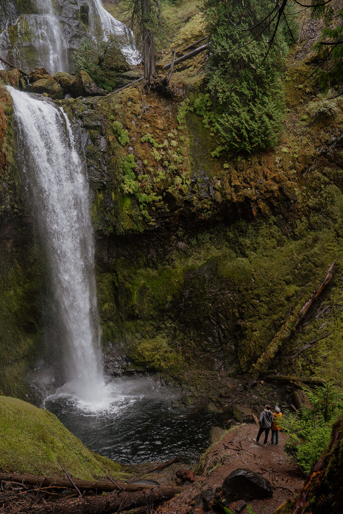 Couples stares at Falls Creek Falls before a surprise proposal