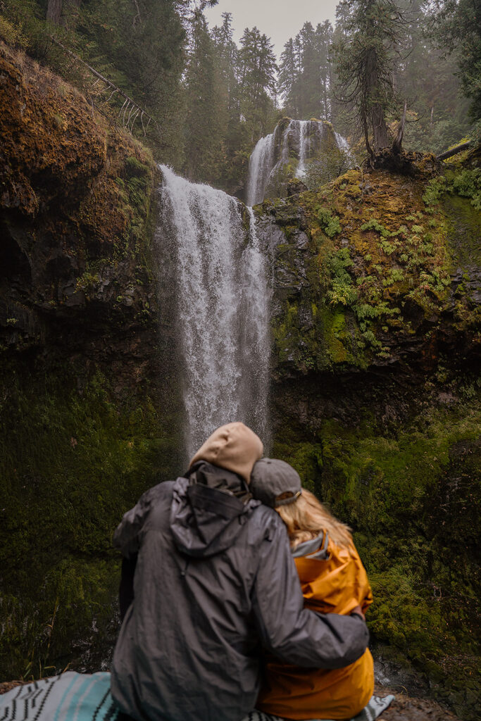 Waterfall couples photos after a surprise proposal