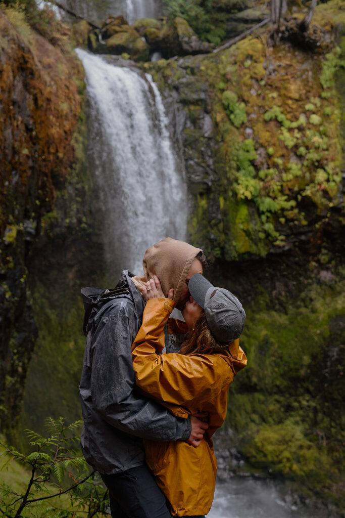 Waterfall couples photos after a surprise proposal