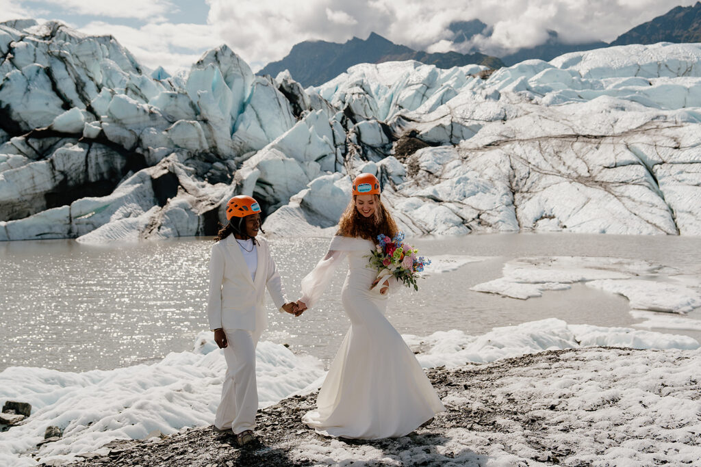 Couple hikes onto Matanuska Glacier in Alaska