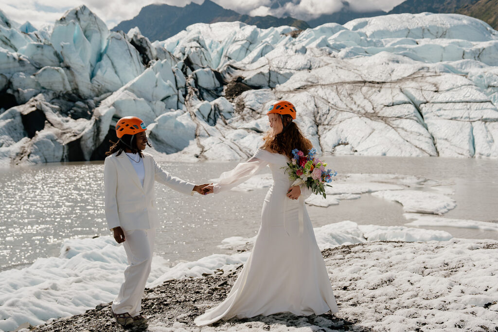 Couple hikes onto Matanuska Glacier in Alaska