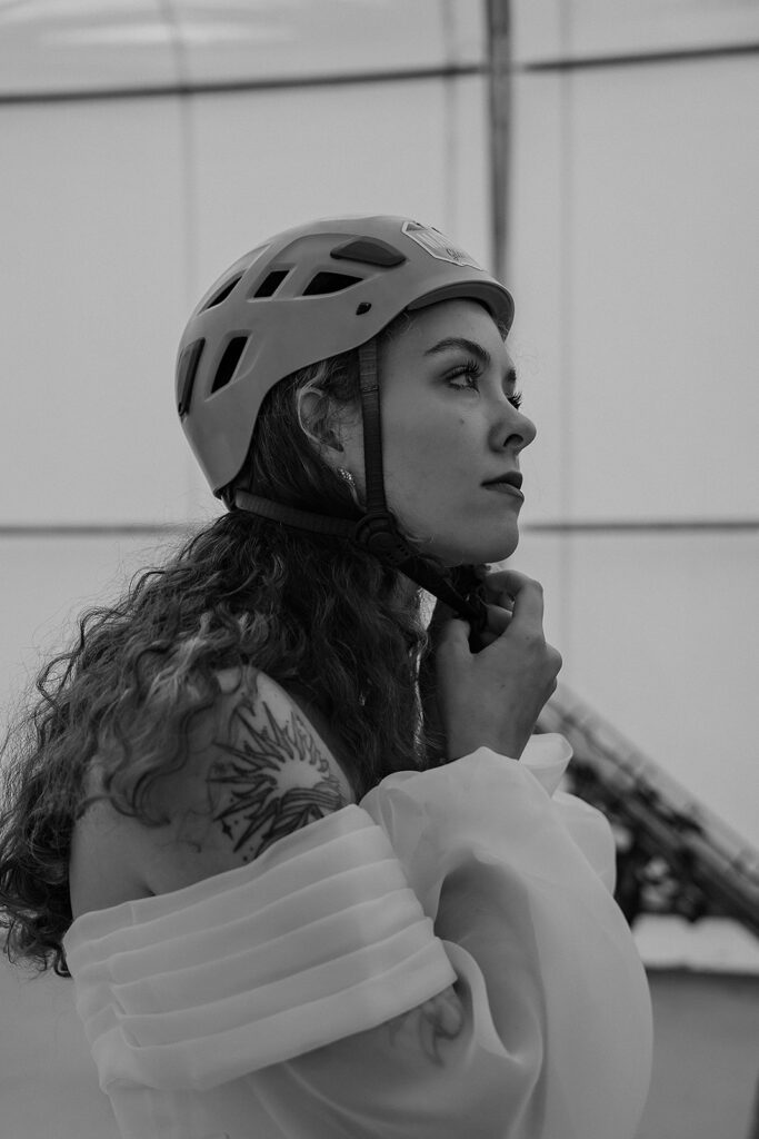 Bride getting ready for her Alaska glacier elopement