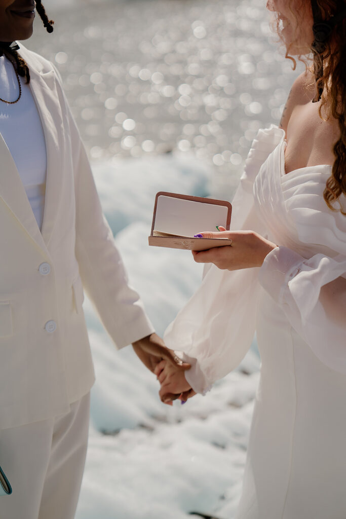 Alaska glacier elopement ceremony on a sunny summer day