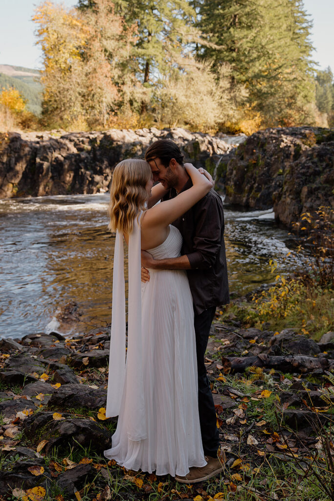 Oregon engagement photos at a waterfall