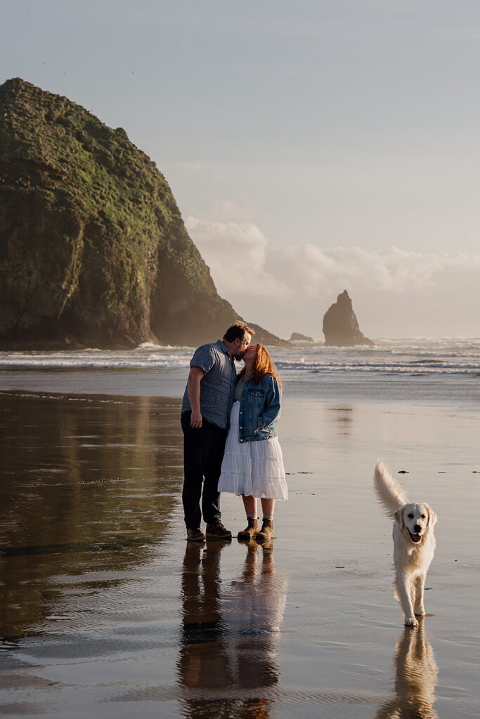 Cannon Beach Maternity Photos with their dog