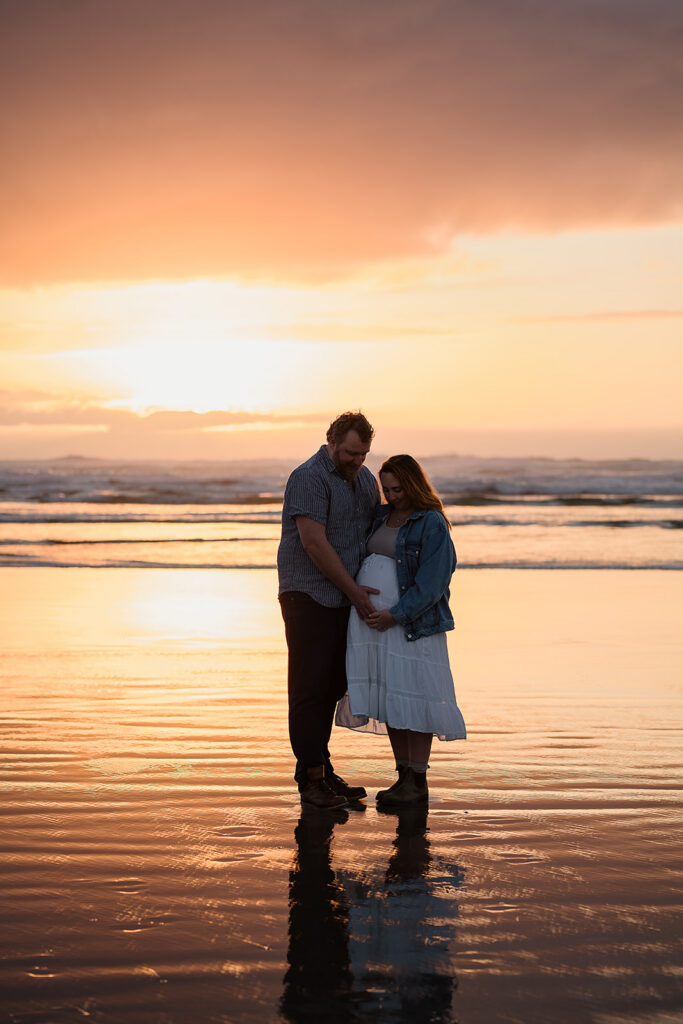 Sunset beach maternity photos on Cannon Beach, Oregon
