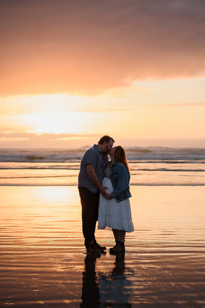 Sunset beach maternity photos on Cannon Beach, Oregon