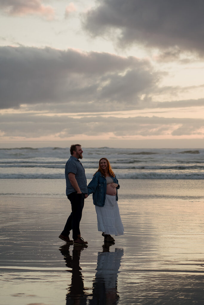 Sunset beach maternity photos on Cannon Beach, Oregon