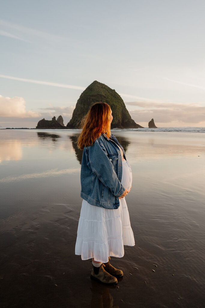 Solo beach maternity photos on the Oregon Coast