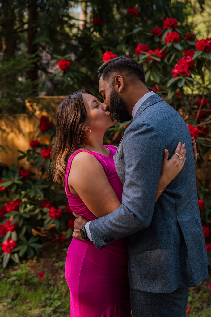 Spring engagement photos near Mount Hood after a surprise proposal