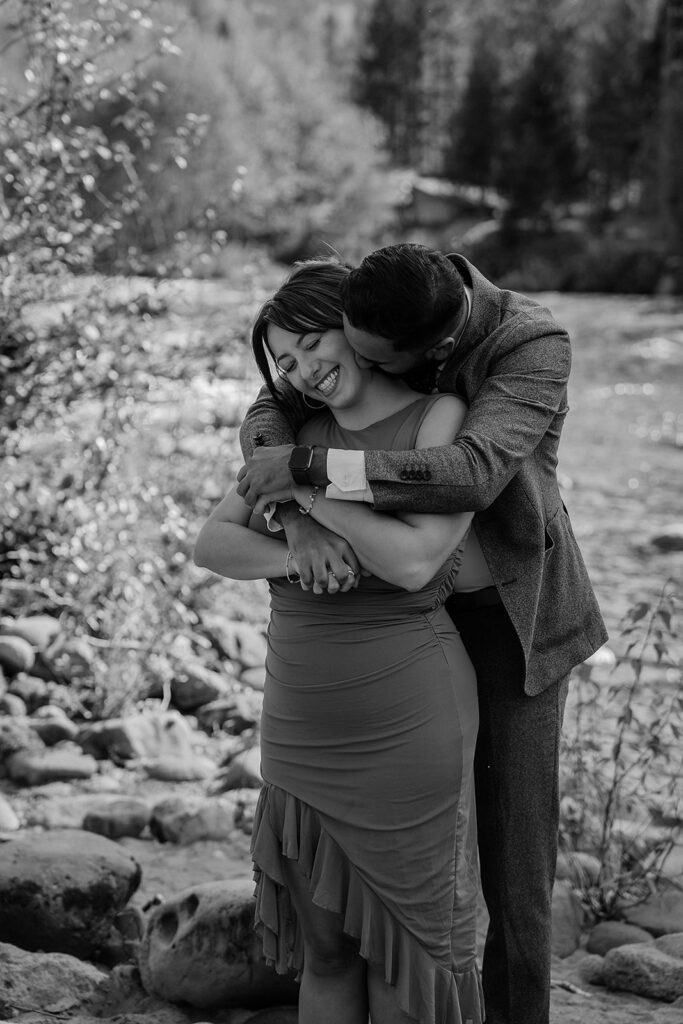 Spring engagement photos near Mount Hood after a surprise proposal