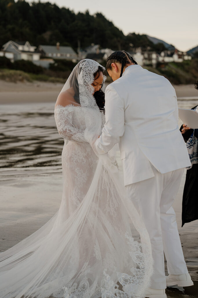 Intimate Cannon Beach wedding ceremony at sunrise