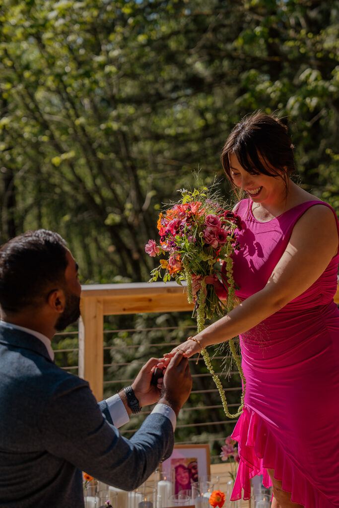 Surprise proposal moments at an Airbnb near Mount Hood