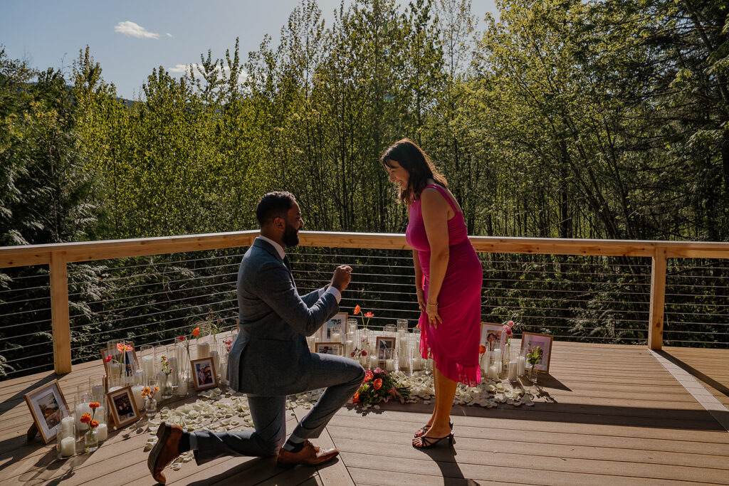 Surprise proposal moments at an Airbnb near Mount Hood