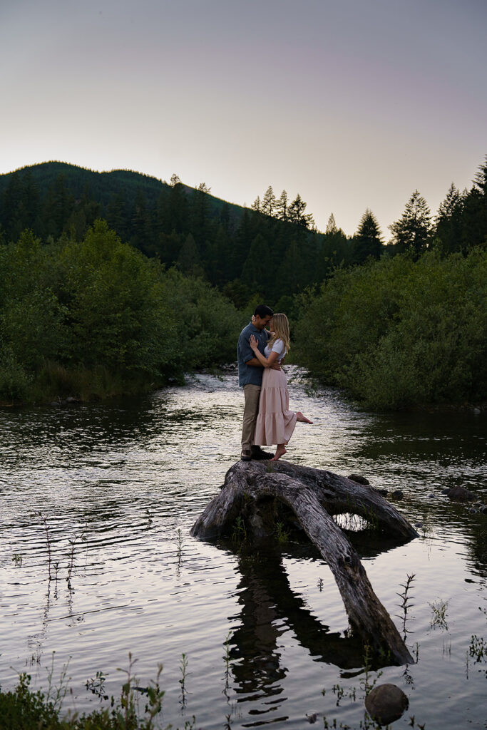 Blue hour engagement photos at Yale Lake