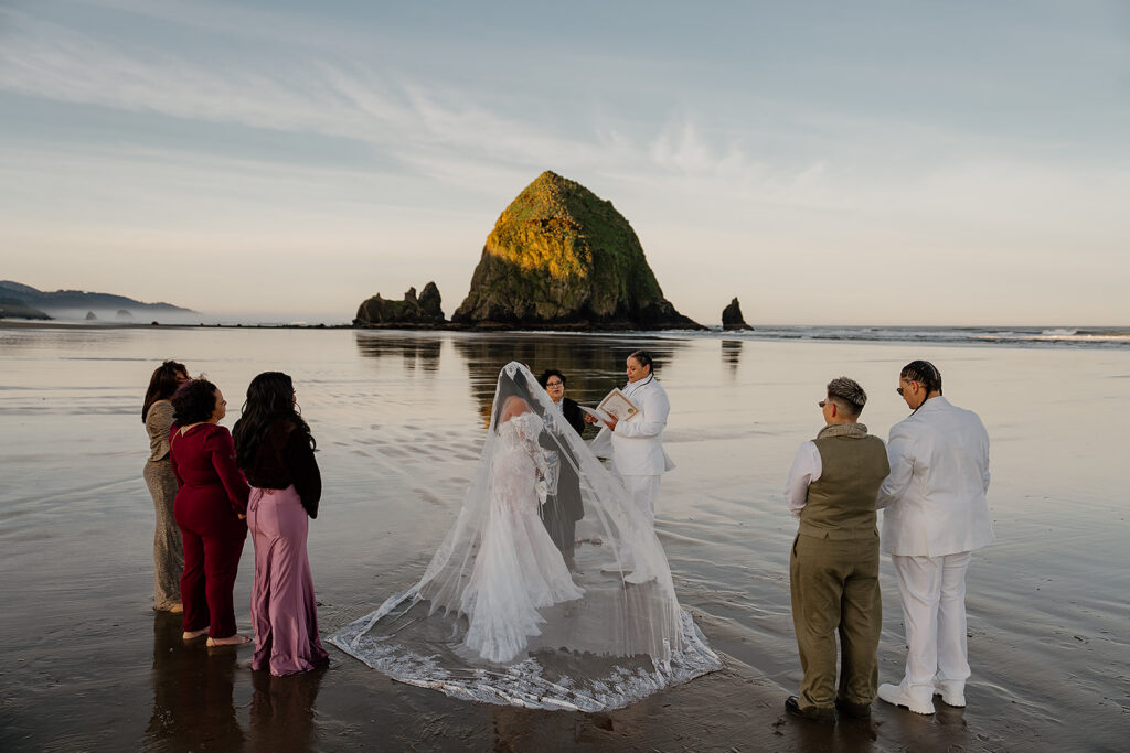 Couple getting married on the Oregon Coast at Cannon Beach