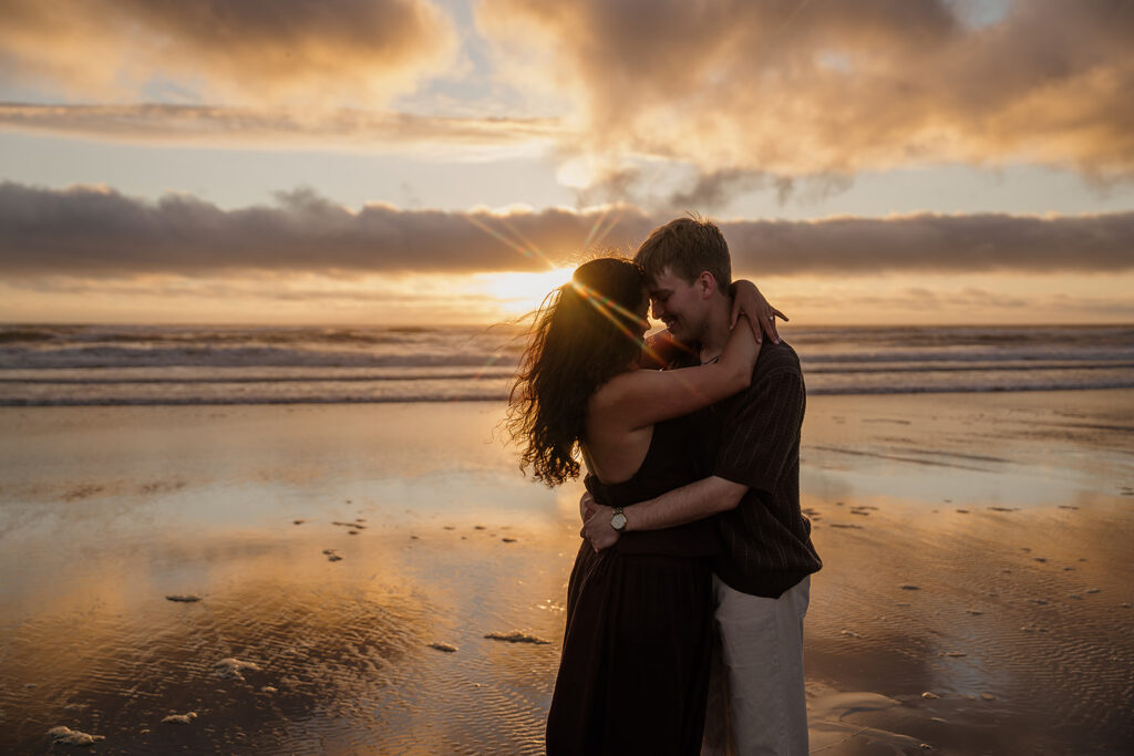 Sunset engagement photos on Cannon Beach