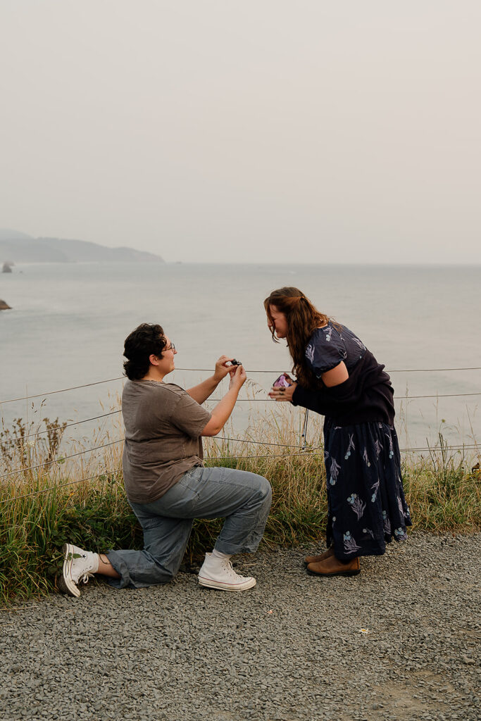 Surprise proposal on the Oregon Coast at Ecola State Park Viewpoint